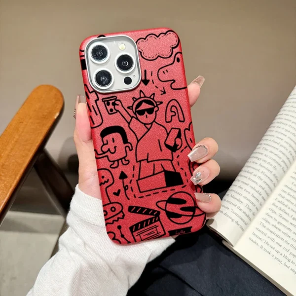 Case For iPhone 16 15 14 Pro Max 13 12 11 Graffiti Litchi Pattern Phone Cover For iPhone X XS XR 7 8 16 Plus SE2 Leather Cover - Image 8