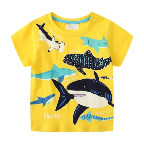 2-7 Years Kids Luminous Cartoon Shark Dinosaur T-shirt 100% Cotton Baby Boys Tees Summer New Short Sleeve Tops - Image 5