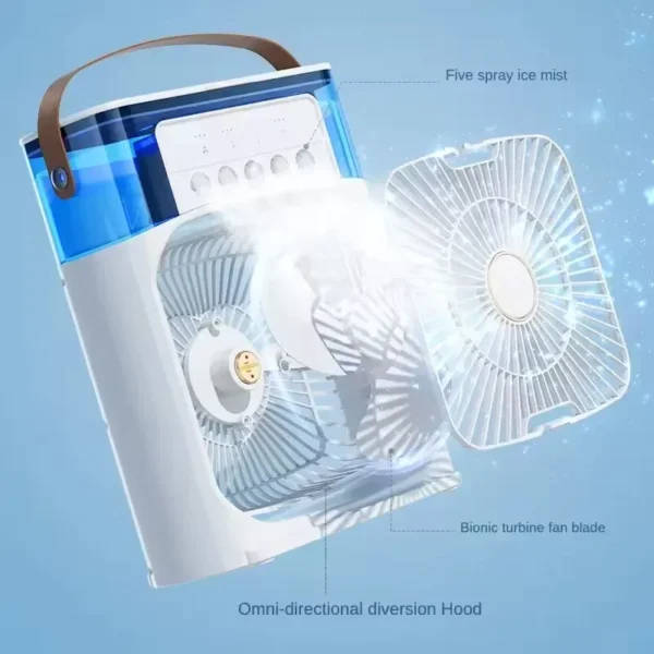 3 in 1 Summer Cooling Fan Portable Desktop Humidifier Mini USB Air Conditioner with Night Light for Home or Office - Image 6