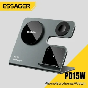 Essager 15W Wireless Charger 3 in 1 Fast Charging Desktop Stand For iPhone 15 14 13 AirPods Apple Watch Charging Station Holder