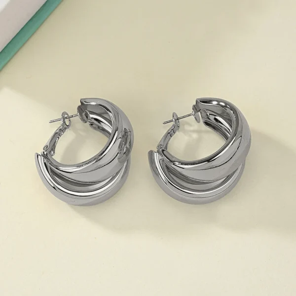 Stainless Steel Chunky Hoop Earrings for Women Girls Gold Color Double Ring Thick Geometric Drop Earrings Statement Jewelry Gift - Image 5