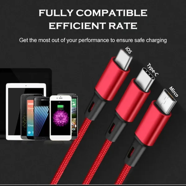3 in 1 SuperCharging Cable Type-C Phone Fast Charger Cord Micro USB Data Wire For iPhone 14 13 12 Pro Samsung Xiaomi Huawei - Image 3