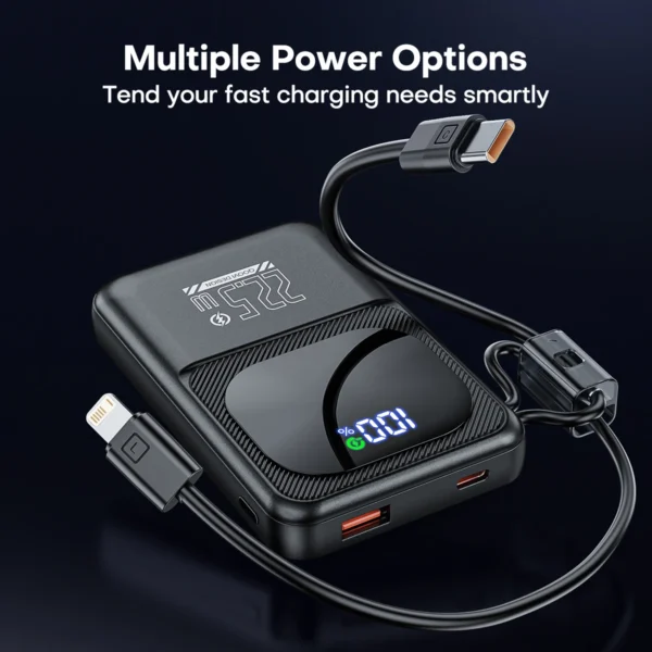 QOOVI Powerbank Ultra-Thin 10000mah Built-in Cable 22.5W Fast Charging Portable External Battery For Samsung S23 Xiaomi iPhone - Image 3
