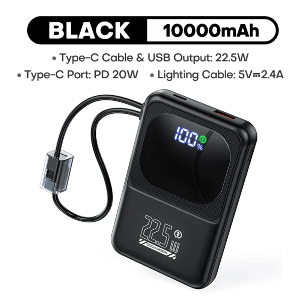 QOOVI Powerbank Ultra-Thin 10000mah Built-in Cable 22.5W Fast Charging Portable External Battery For Samsung S23 Xiaomi iPhone - Image 7