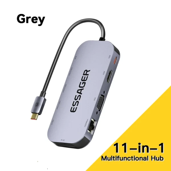 Essager 11 in 1 USB C HUB 4K 30HZ Type C Docking Station For Macbook Air Pro Adapter Splitter For Laptops HDMI-Compatible RJ45 - Image 8