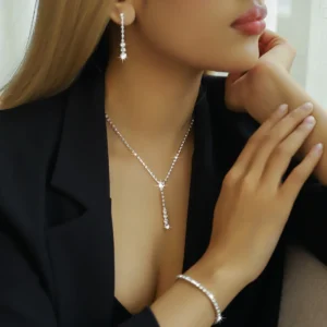 4PC Women's Fashion Copper Claw Chain Minimalist Necklace Earrings Bracelet Jewelry Set Party Festival Gift