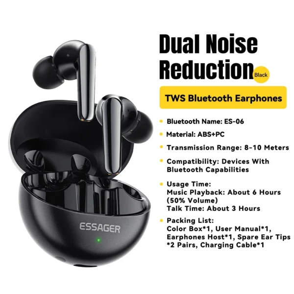 Essager Wireless Headset Bluetooth 5.3 HiFi Headset  Music Sport Dual Noise Cancelling Headphones Touch Control With Microphone - Image 7