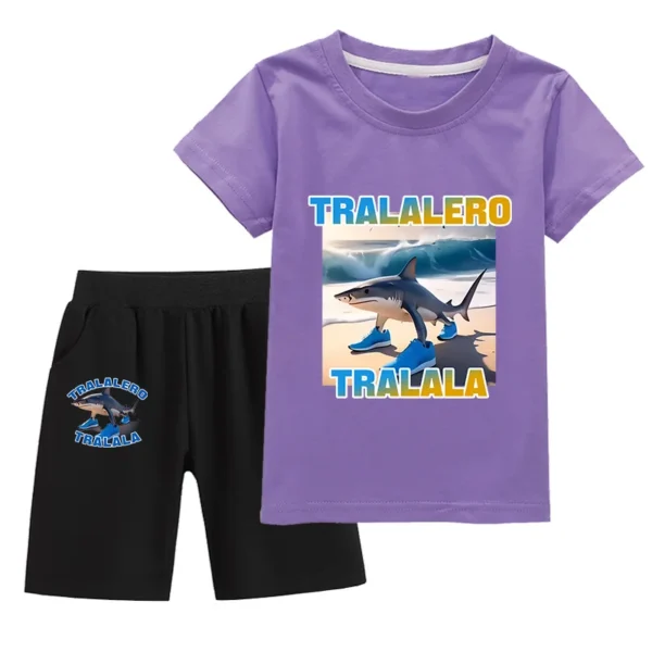 Kids Clothes  Tralalero Tralala divertido Shark Summer Toddler Boys T Shit Suit Bab Girls Short Sleeve T Shirt + Pants 2pcs Set - Image 10