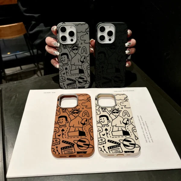 Case For iPhone 16 15 14 Pro Max 13 12 11 Graffiti Litchi Pattern Phone Cover For iPhone X XS XR 7 8 16 Plus SE2 Leather Cover - Image 6