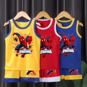 2025 Summer New Breathable Boys Vest Sets Anime Spiderman Children's Sleeveless Top Shorts Two Piece Suit Kids Casual Outfits