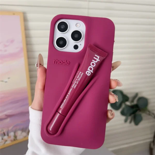 Lip Case Silicone Phone Case for iPhone 16 15 14 13 12 11 Pro Max Plus 16E Lipstick Holder Stand Soft Silicone Cover - Image 7
