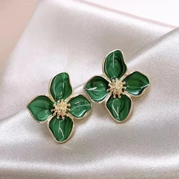 Hibiscus Dropped Glaze Flower Stud Earrings for Women Girl French Ins Vintage 2024 Fashion Korean Wedding Romantic Jewelry Gifts - Image 4