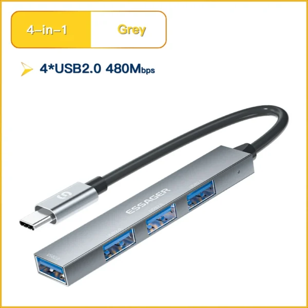 Essager 4 in 1 USB Hub to Type C USB 2.0 for Macbook Air Pro Laptop Dock Station Splitter - Image 7