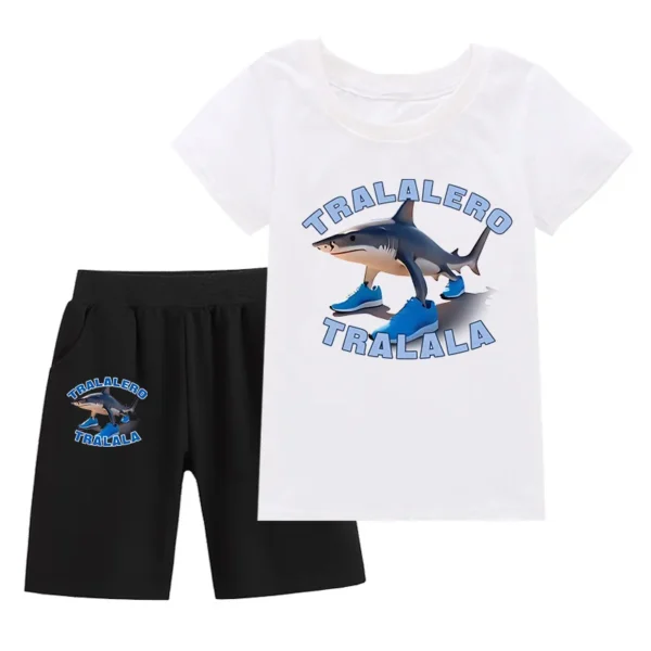 Kids Clothes  Tralalero Tralala divertido Shark Summer Toddler Boys T Shit Suit Bab Girls Short Sleeve T Shirt + Pants 2pcs Set - Image 6