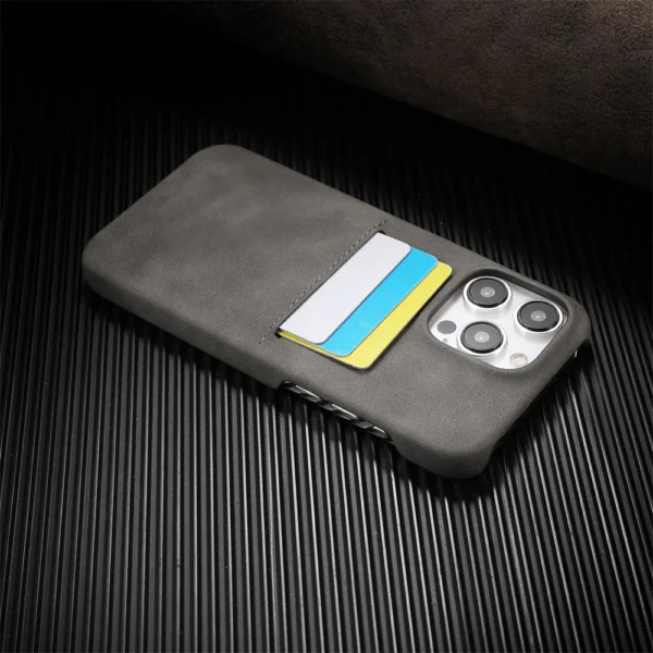 Business Card Slot Wallet Sheepskin Leather Case For iPhone 16 15 14 13 12 Pro Max Plus Luxury Frameless Shockproof Armor Cover - Image 3