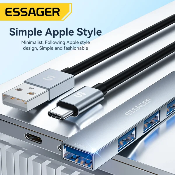 Essager 4 in 1 USB Hub to Type C USB 2.0 for Macbook Air Pro Laptop Dock Station Splitter - Image 5