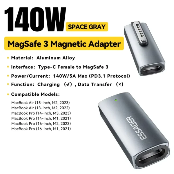 Essager Type-C Female to Magsafe 3 Converter 140W USB-C Magnetic Adapter Connector Laptop PD Charging Plug For MacBook Air/Pro - Image 7