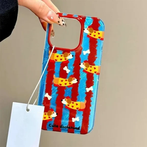 Case For iPhone 16 15 Pro Max 14 13 12 11 Pro XS XR X SE 2022 7 8 Plus Cartoon Striped Sausage Dog Phone Cases Shockproof Cover - Image 2