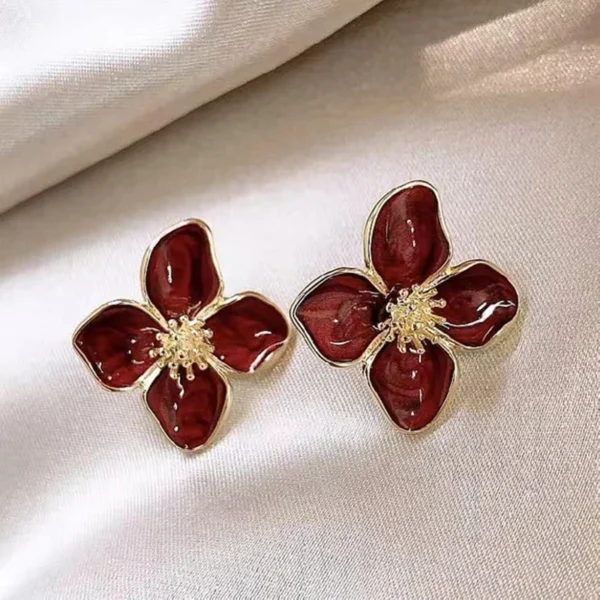 Hibiscus Dropped Glaze Flower Stud Earrings for Women Girl French Ins Vintage 2024 Fashion Korean Wedding Romantic Jewelry Gifts - Image 7