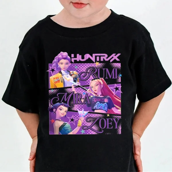 Huntrix Kpop Demon Hunters T-Shirt for Boys Girls Fans Gift Summer Crew Neck Short Sleeve Tees Fashion Kids T-shirt - Image 4
