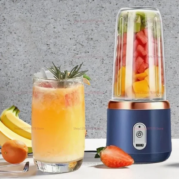 Double Cup Portable Fruit Juice Blender 6 Blades USB Rechargeable Wireless Juicer Machine 400ml Personal Juice Extractor - Image 4