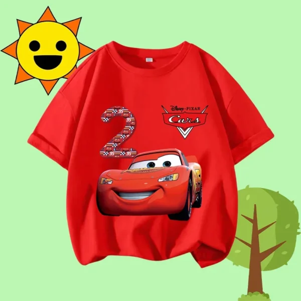 1-12 Boys' Sport Shirt Kids Round-neck Short-sleeved Cartoon Print Girls' Casual Summer T-shirt Racing Mania for Children Aged - Image 2