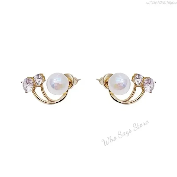 Korean Pearl Earrings for Women Metal Crystal Stud Earrings Niche Design High End Luxury 2025 New Trendy Temperament Earrings - Image 6