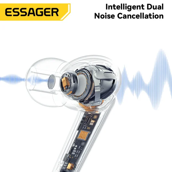 Essager Wireless Headset Bluetooth 5.3 HiFi Headset  Music Sport Dual Noise Cancelling Headphones Touch Control With Microphone - Image 3