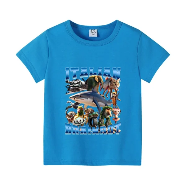 Italian Brainrot Themed Boys Girl T-shirt Popular Meme Animal Children Clothing Tralalero Tralala Summer Short Sleeve Cotton Tee - Image 16