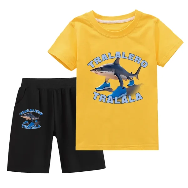 Kids Clothes  Tralalero Tralala divertido Shark Summer Toddler Boys T Shit Suit Bab Girls Short Sleeve T Shirt + Pants 2pcs Set - Image 5