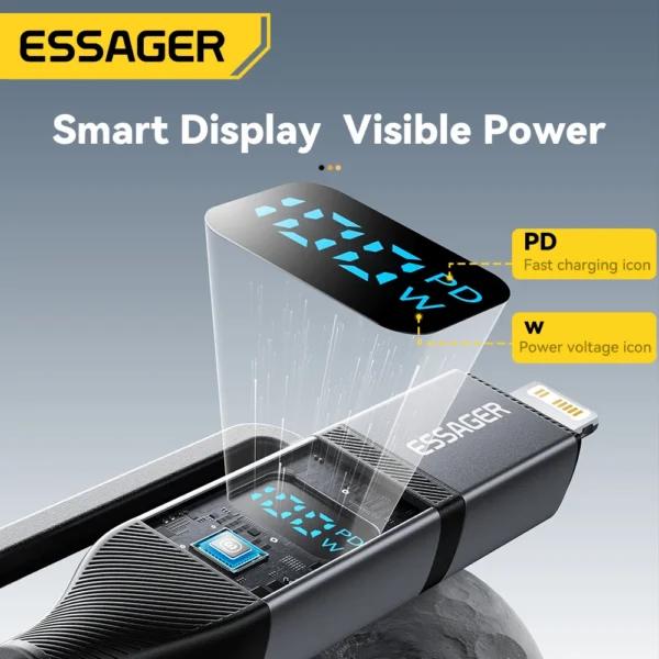 Essager 4 in 1 100W USB C Cable Digital Display Fast Charging For iPhone 16 Huawei Xiaomi MacBook iPad USB Type C Lighting Cord - Image 3