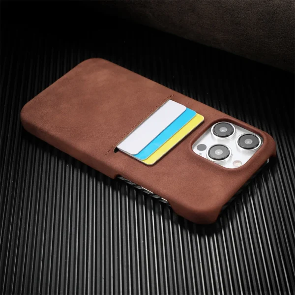 Business Card Slot Wallet Sheepskin Leather Case For iPhone 16 15 14 13 12 Pro Max Plus Luxury Frameless Shockproof Armor Cover - Image 9