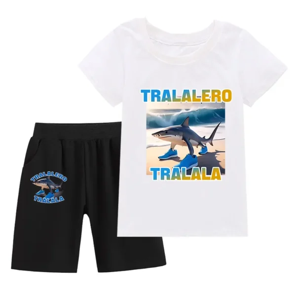 Kids Clothes  Tralalero Tralala divertido Shark Summer Toddler Boys T Shit Suit Bab Girls Short Sleeve T Shirt + Pants 2pcs Set - Image 7