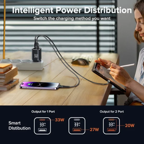 QOOVI 33W GaN Charger USB Type C Fast Charging Adapter Quick Charge QC3.0 PD USB-C Wall Charger For iPhone Samsung Xiaomi iPad - Image 3