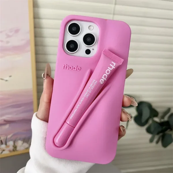New Brand Phone Case with Lip Glosses Cover for iPhone 16 15 13 14 Pro Max Plus 12 11 16E Makeup Lip Gloss Balm Silicone Cases - Image 7