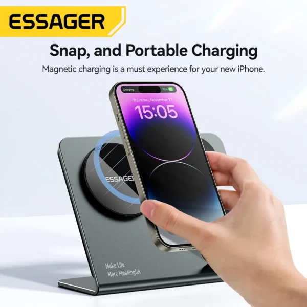 Essager 15W Wireless Charger 3 in 1 Fast Charging Desktop Stand For iPhone 15 14 13 AirPods Apple Watch Charging Station Holder - Image 3