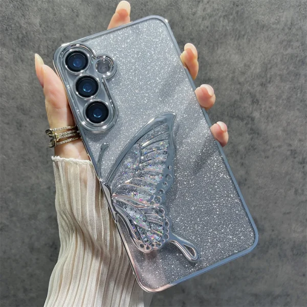 Luxury Shiny Glitter Armor Plating Transparent Phone Case For Samsung Galaxy S24 Ultra Plus S24Plus S24Ultra Butterfly Cover - Image 7