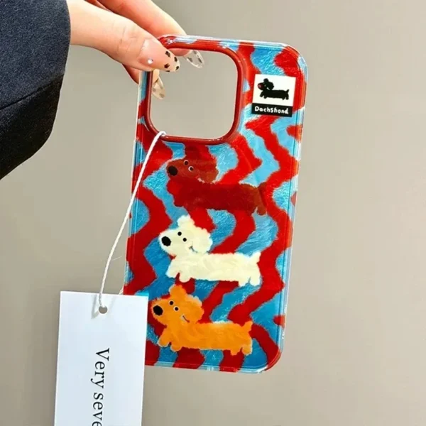 Case For iPhone 16 15 Pro Max 14 13 12 11 Pro XS XR X SE 2022 7 8 Plus Cartoon Striped Sausage Dog Phone Cases Shockproof Cover