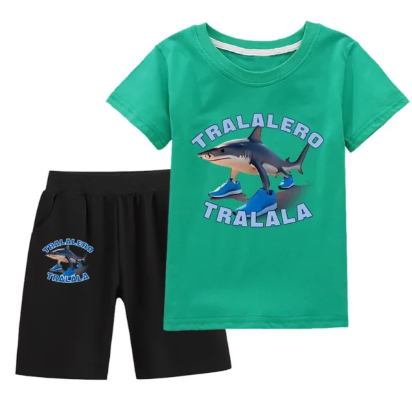 Kids Clothes  Tralalero Tralala divertido Shark Summer Toddler Boys T Shit Suit Bab Girls Short Sleeve T Shirt + Pants 2pcs Set - Image 3