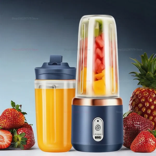 Double Cup Portable Fruit Juice Blender 6 Blades USB Rechargeable Wireless Juicer Machine 400ml Personal Juice Extractor - Image 2