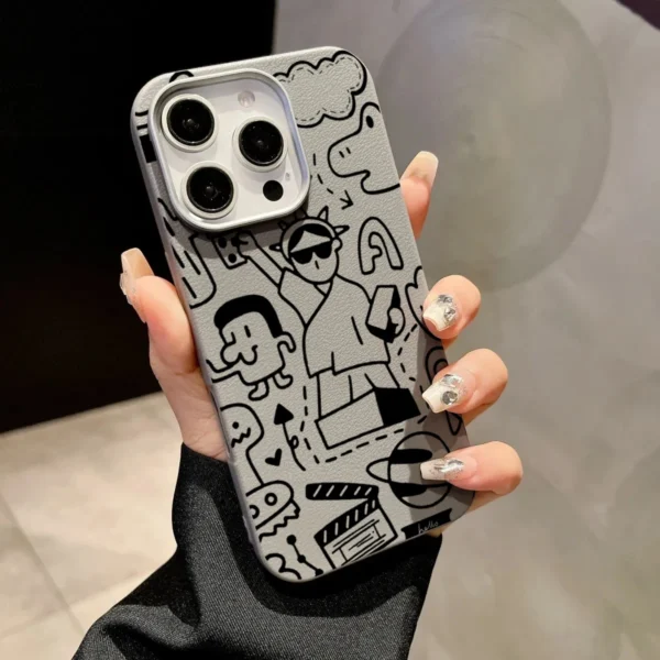 Case For iPhone 16 15 14 Pro Max 13 12 11 Graffiti Litchi Pattern Phone Cover For iPhone X XS XR 7 8 16 Plus SE2 Leather Cover - Image 7