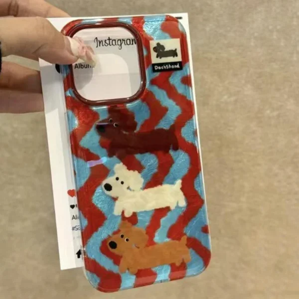 Case For iPhone 16 15 Pro Max 14 13 12 11 Pro XS XR X SE 2022 7 8 Plus Cartoon Striped Sausage Dog Phone Cases Shockproof Cover - Image 5