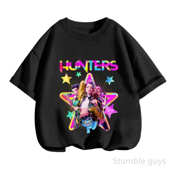 Kpop Demon Hunters Casual Fashion Kids Short Sleeve Summer Boys Girls T-Shirt Anime Clothes