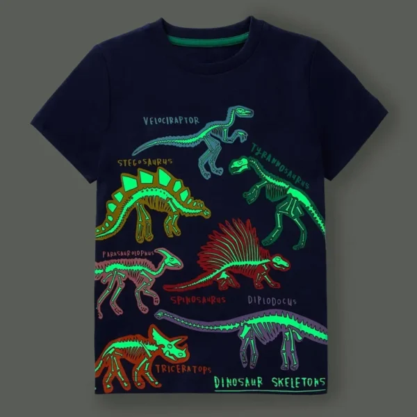 2-7 Years Kids Luminous Cartoon Shark Dinosaur T-shirt 100% Cotton Baby Boys Tees Summer New Short Sleeve Tops - Image 9