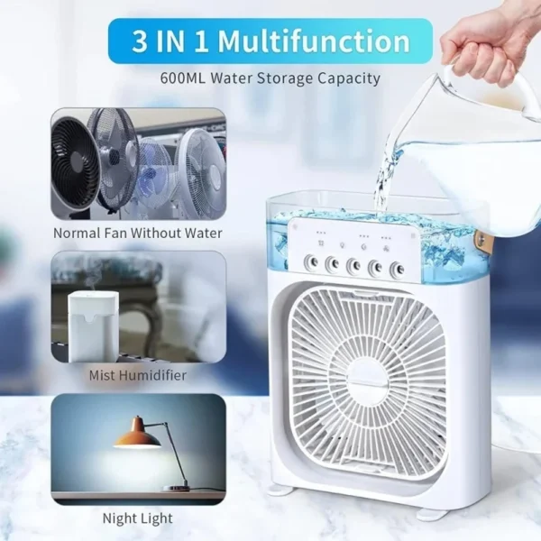 3 In 1 Portable Air Conditioners Fan USB Electric Fan LED Night Light Water Mist Fun Air Humidifier Desktop Air Cooler Fan - Image 3