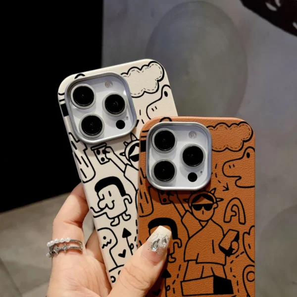 Case For iPhone 16 15 14 Pro Max 13 12 11 Graffiti Litchi Pattern Phone Cover For iPhone X XS XR 7 8 16 Plus SE2 Leather Cover - Image 4