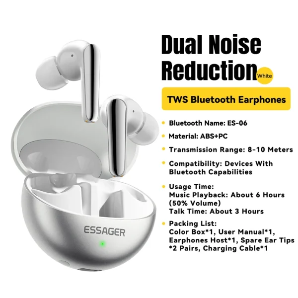 Essager Wireless Headset Bluetooth 5.3 HiFi Headset  Music Sport Dual Noise Cancelling Headphones Touch Control With Microphone - Image 8