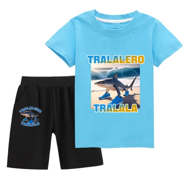 Kids Clothes  Tralalero Tralala divertido Shark Summer Toddler Boys T Shit Suit Bab Girls Short Sleeve T Shirt + Pants 2pcs Set - Image 11