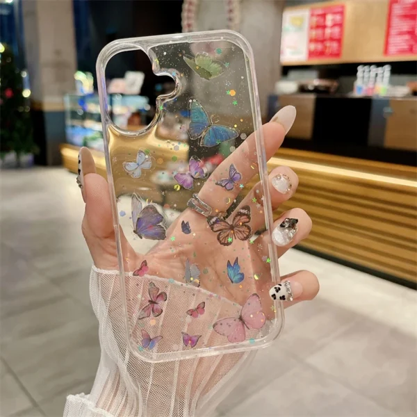 Luxury Transparent Butterfly Glitter Phone Case For iPhone 16 15 14 Plus 13 12 11 Pro Max Epoxy Resin Soft Cute Girls Clear Capa - Image 6