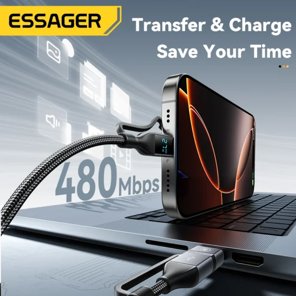 Essager 4 in 1 100W USB C Cable Digital Display Fast Charging For iPhone 16 Huawei Xiaomi MacBook iPad USB Type C Lighting Cord - Image 6